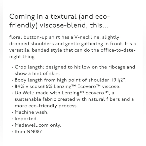 Madewell blouse V-Neck Button-Front Shirt Floral Print Size L - Picture 14 of 14